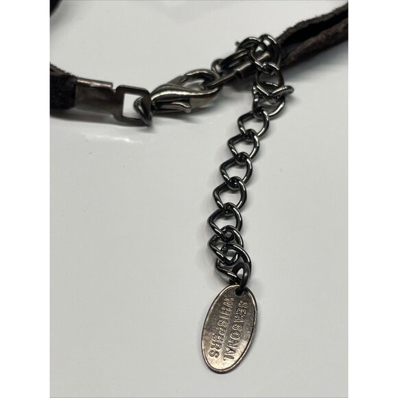 Seasonal Whispers Necklace Brown Suede Ribbon Starburst Flower Rhinestones AL2.3 - Picture 8 of 16